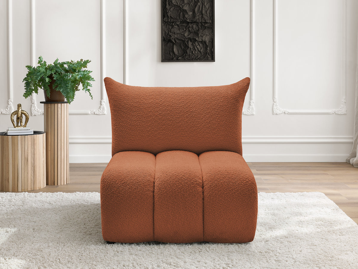 Chauffeuse 1 place sans accoudoir pour canapé modulable AZRA bouclette orange — vue 4