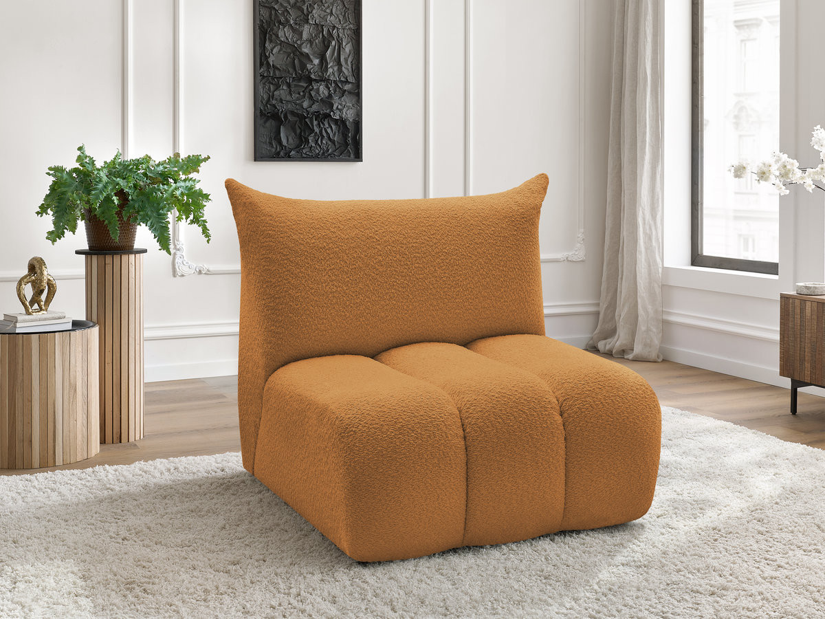 Chauffeuse 1 place sans accoudoir pour canapé modulable AZRA bouclette jaune