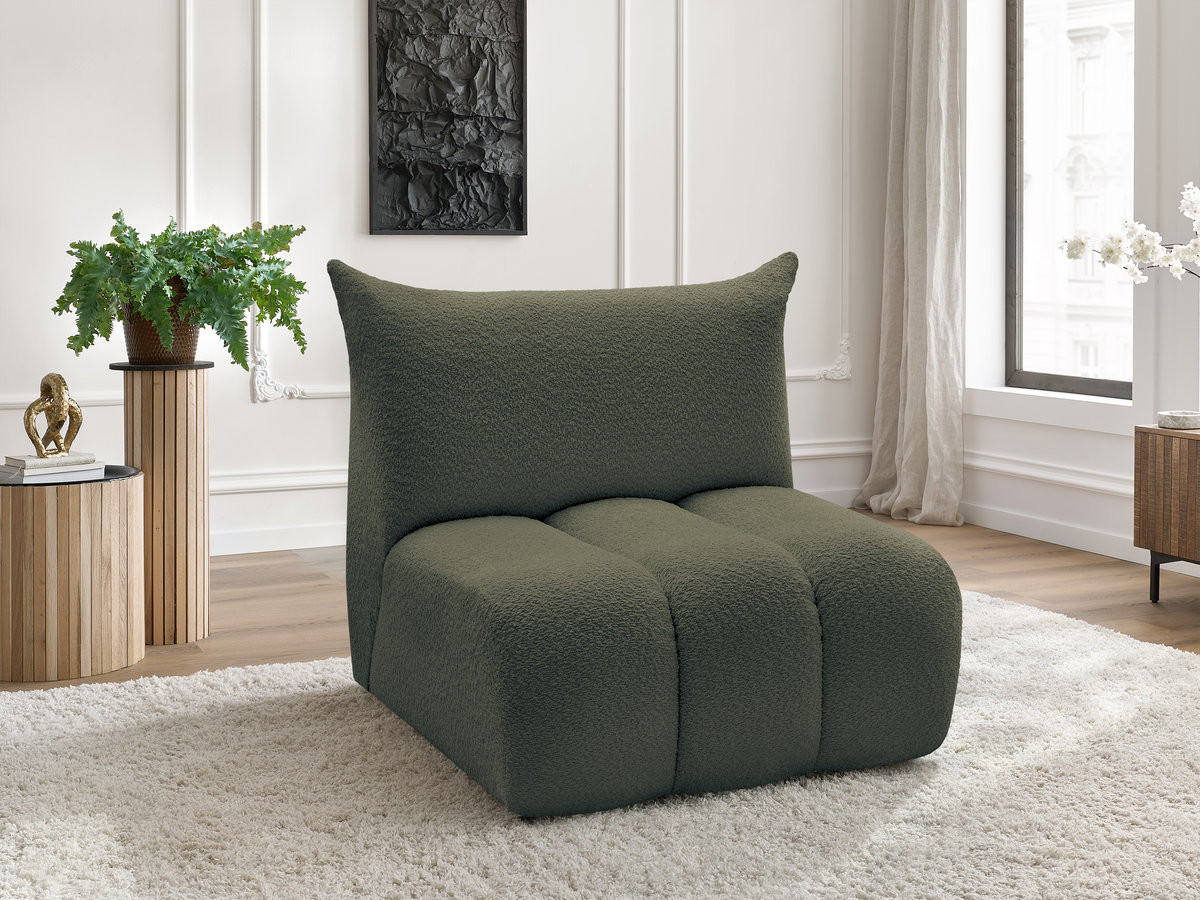 Chauffeuse 1 place sans accoudoir pour canapé modulable AZRA bouclette vert