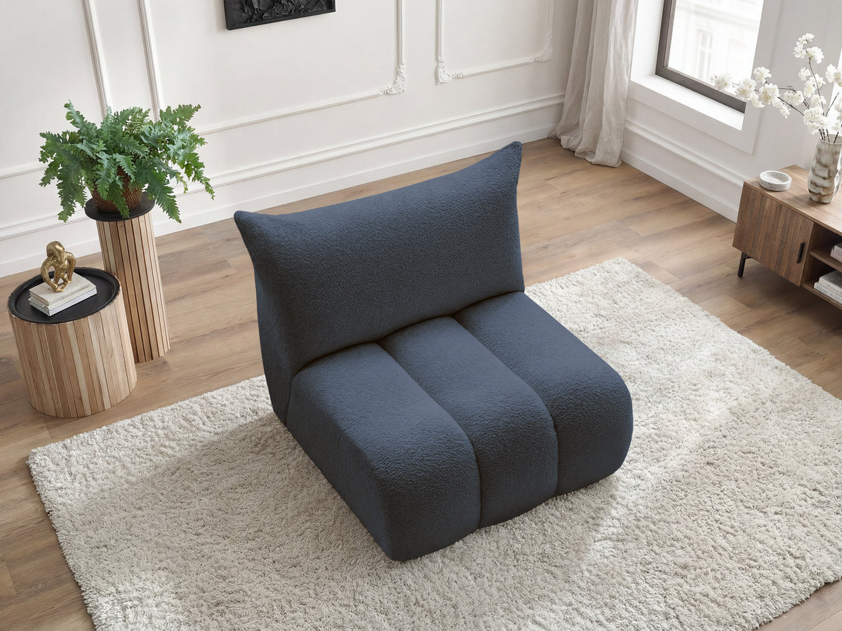 Chauffeuse 1 place sans accoudoir pour canapé modulable AZRA bouclette bleu foncé — vue 6