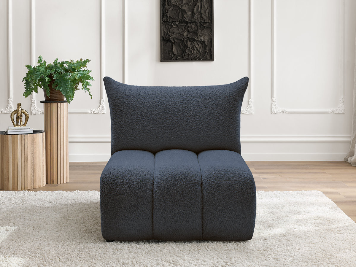 Chauffeuse 1 place sans accoudoir pour canapé modulable AZRA bouclette bleu foncé — vue 4