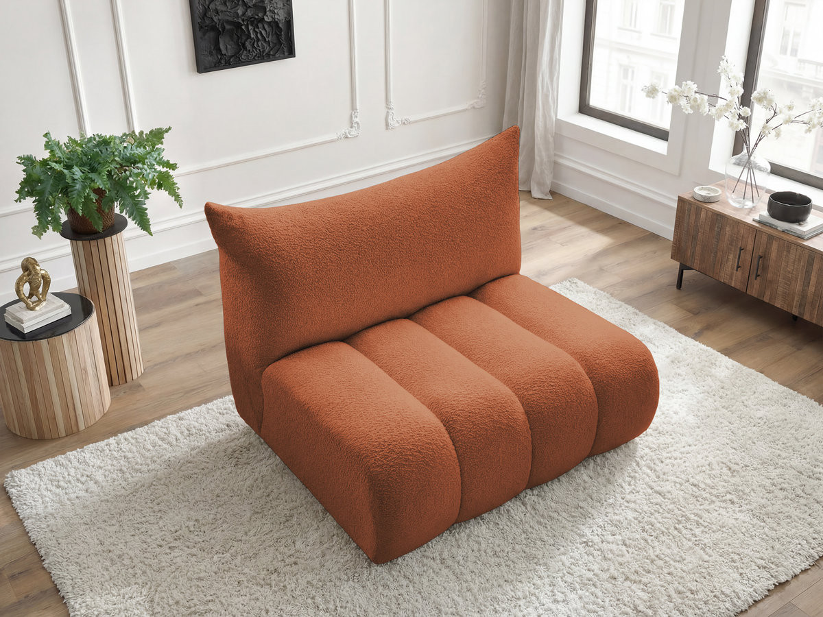 Chauffeuse 2 places sans accoudoir pour canapé modulable AZRA bouclette orange — vue 4