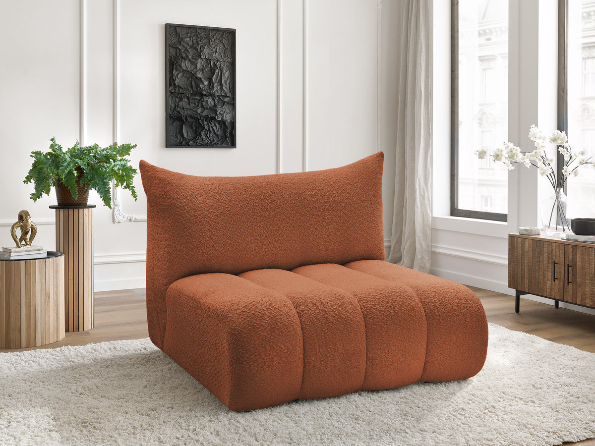 Chauffeuse 2 places sans accoudoir pour canapé modulable AZRA bouclette orange