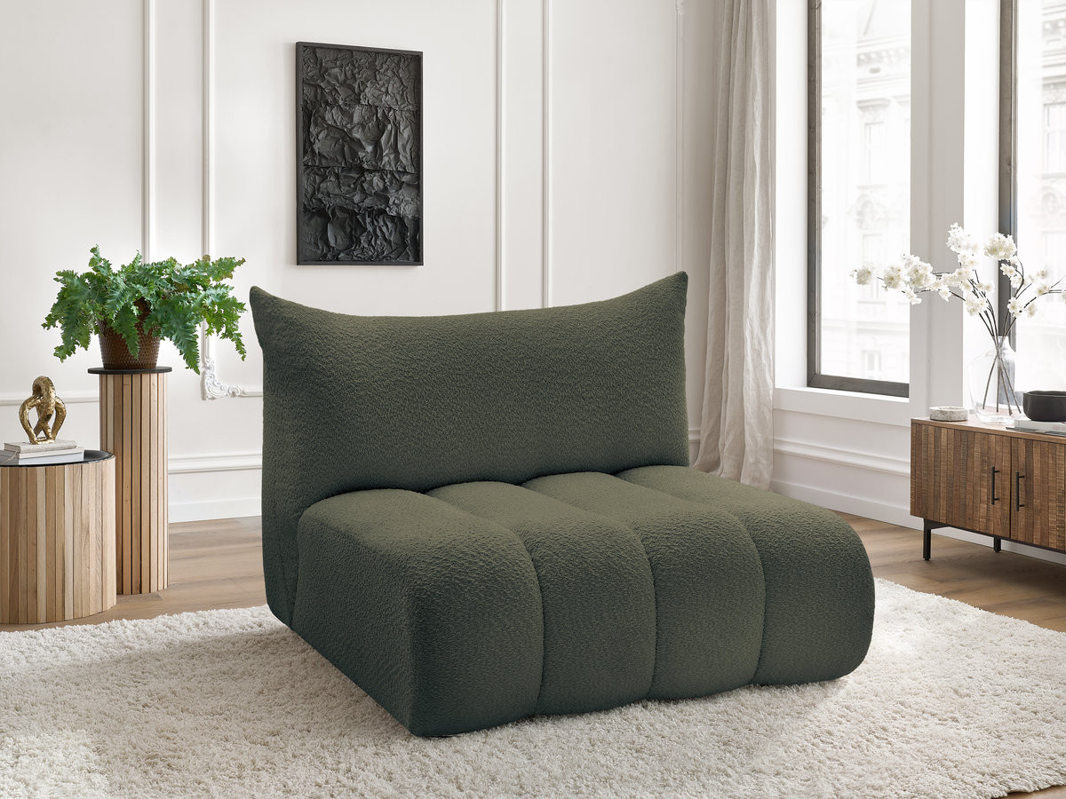 Chauffeuse 2 places sans accoudoir pour canapé modulable AZRA bouclette vert