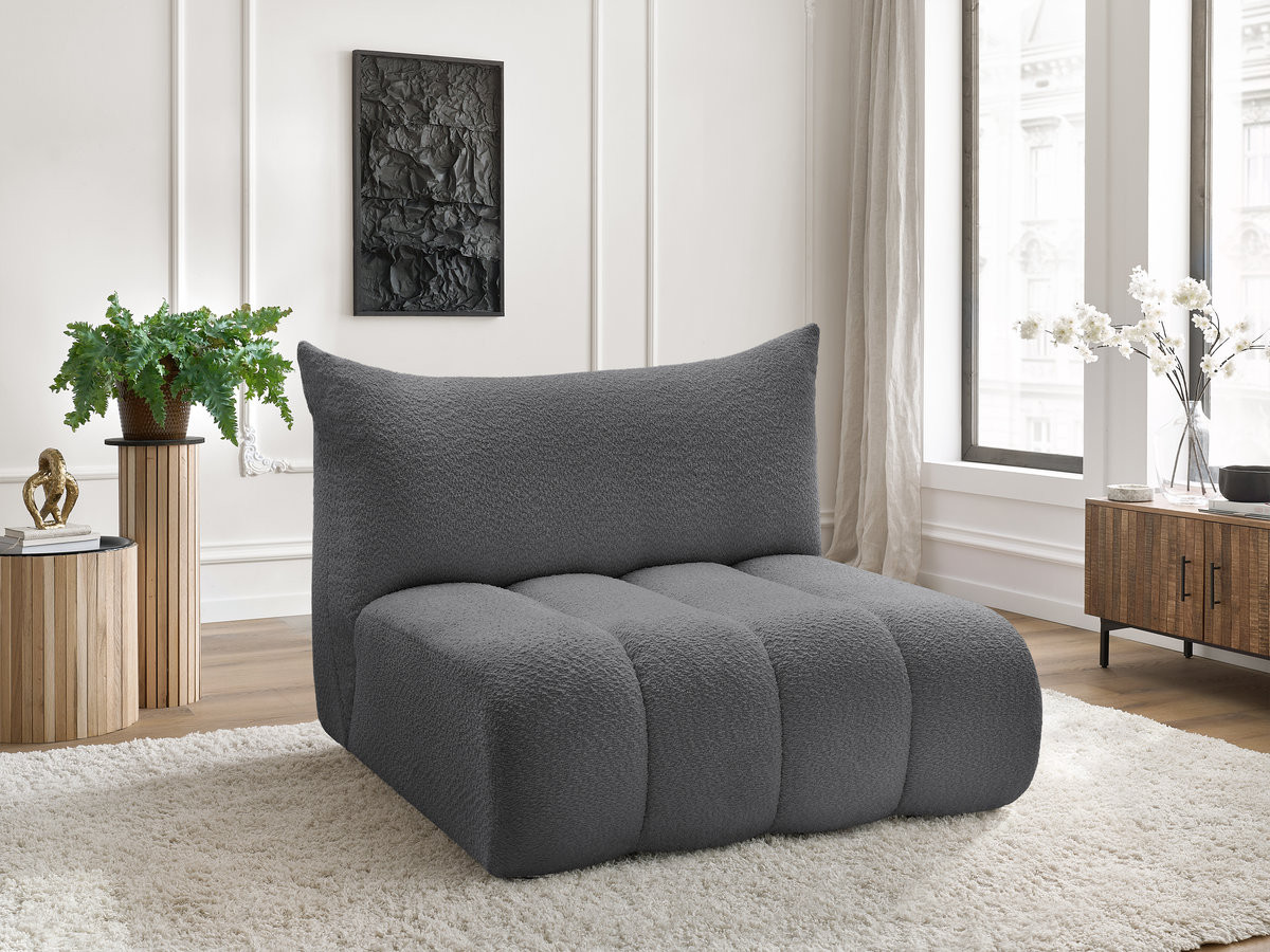 Chauffeuse 2 places sans accoudoir pour canapé modulable AZRA bouclette gris foncé