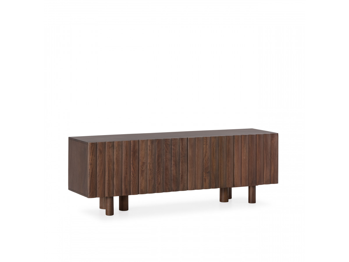 meuble tv 4 portes 160 cm gabriel bois massif de manguier de couleur marron foncé