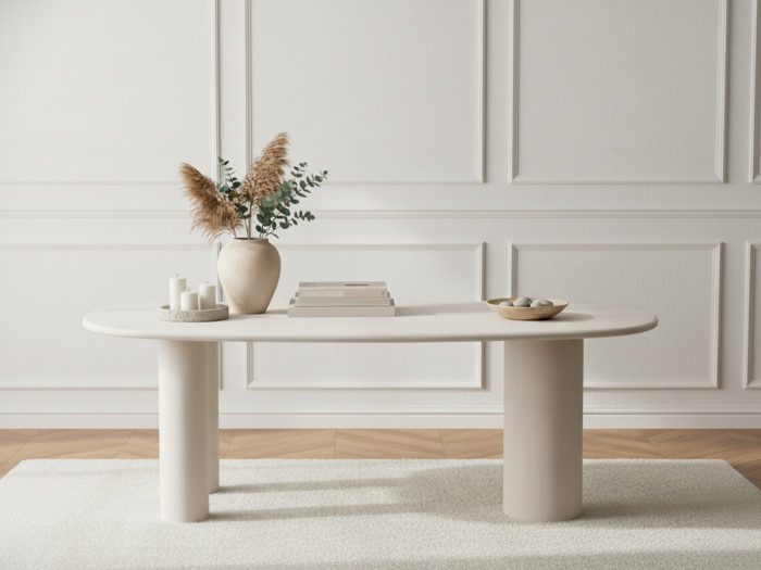 Table à manger ovale CONSTANCE 200 cm beige effet béton