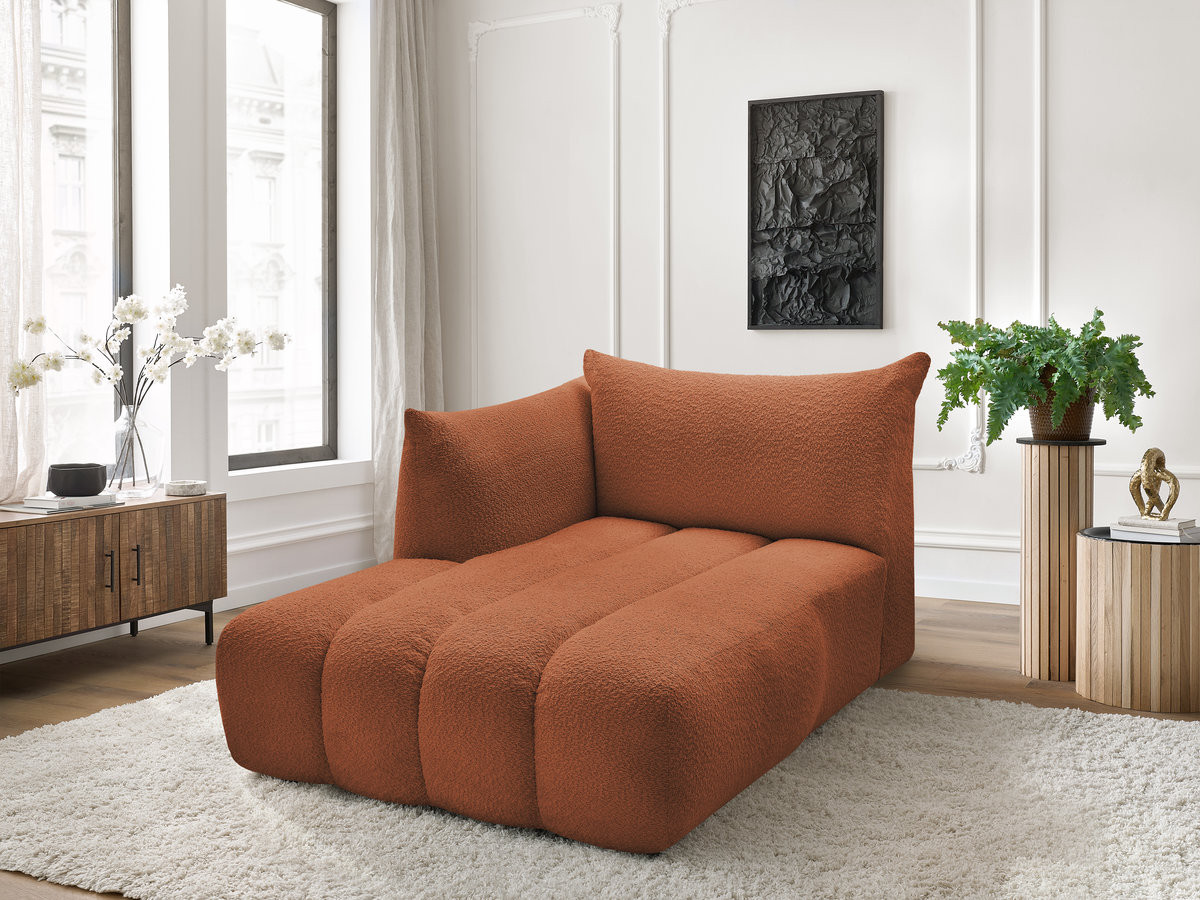 Méridienne pour canapé modulable AZRA tissu bouclette orange  angle gauche BOBOCHIC 1 places