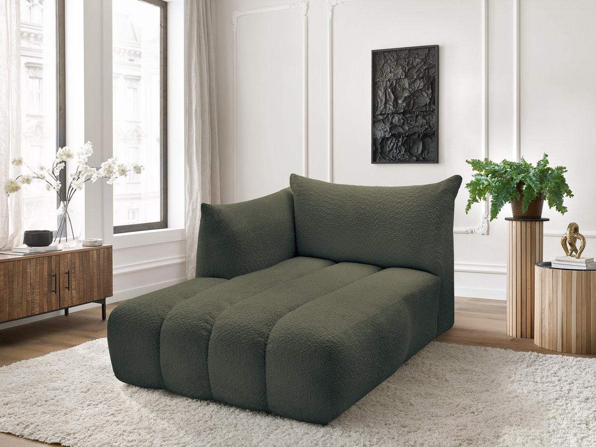Méridienne pour canapé modulable AZRA tissu bouclette vert  angle gauche BOBOCHIC 1 places