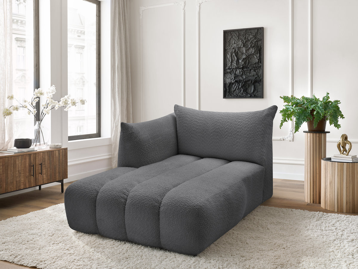 Méridienne pour canapé modulable AZRA tissu bouclette gris foncé  angle gauche BOBOCHIC 1 places