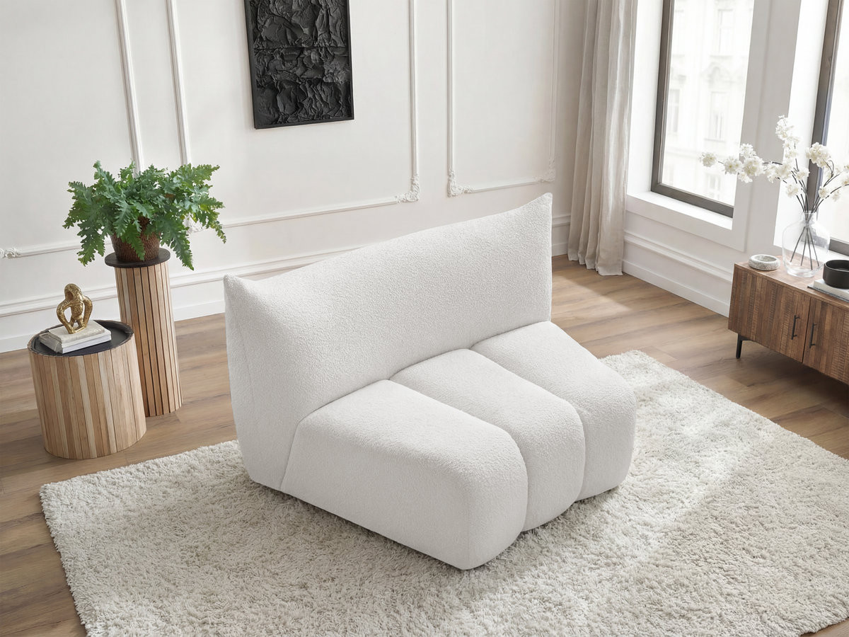 Chauffeuse 1 place incurvée pour canapé modulable AZRA tissu bouclette