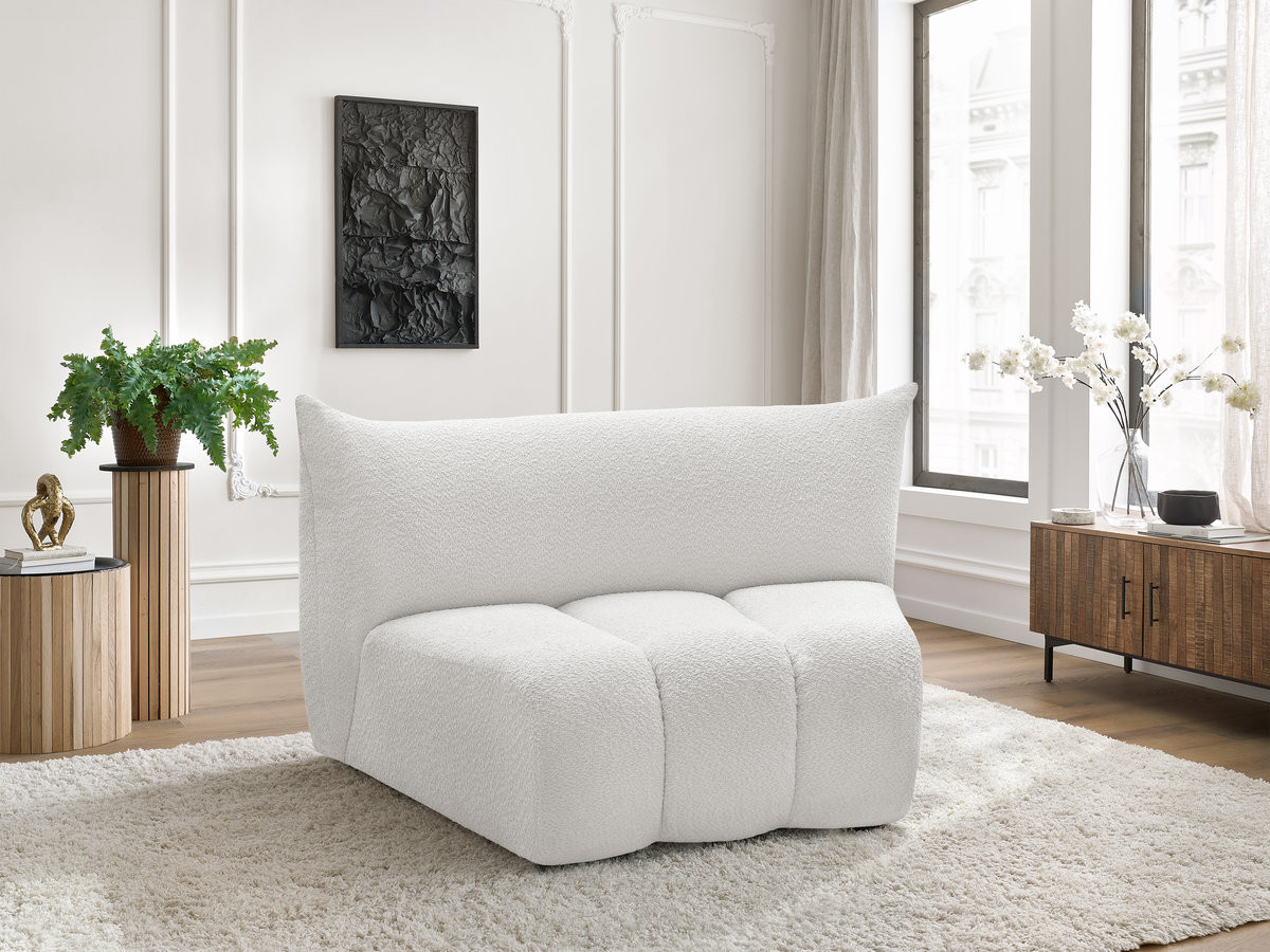 Chauffeuse 1 place incurvée pour canapé modulable AZRA bouclette blanc