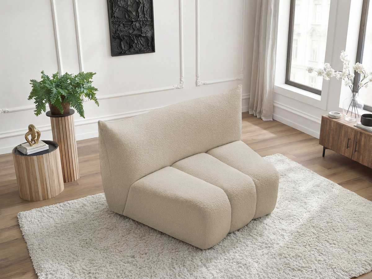 Chauffeuse 1 place incurvée pour canapé modulable AZRA bouclette beige — vue 6