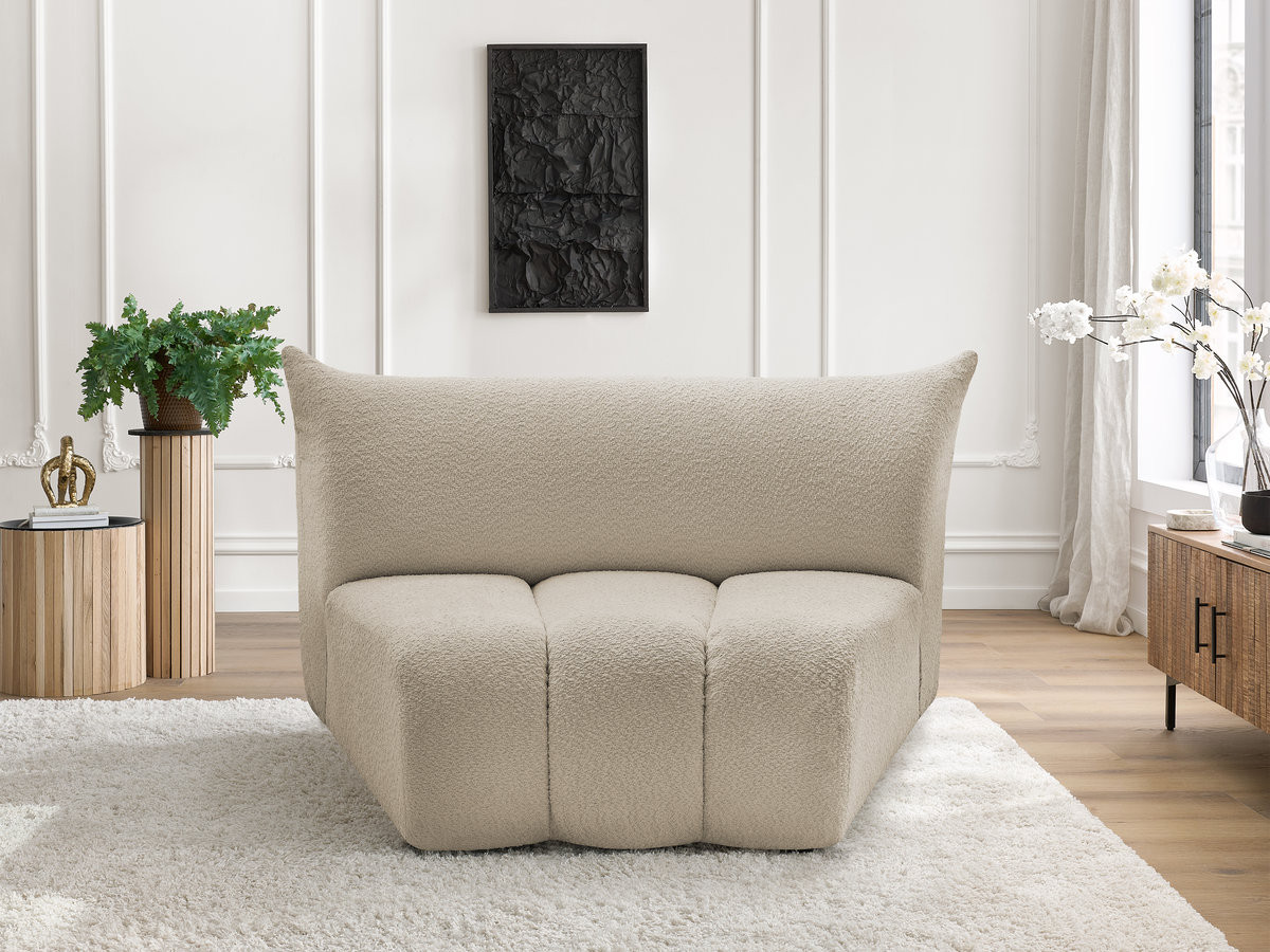 Chauffeuse 1 place incurvée pour canapé modulable AZRA bouclette beige — vue 4