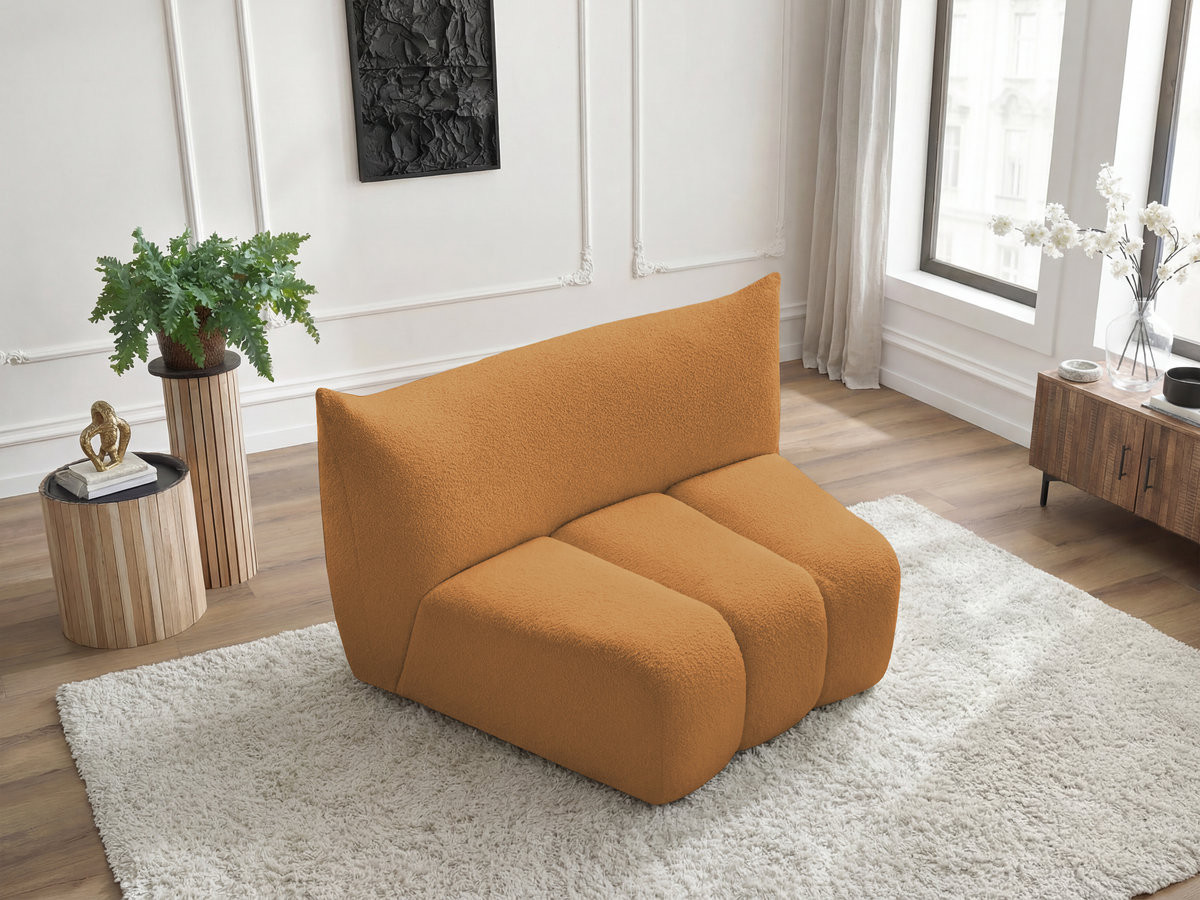 Chauffeuse 1 place incurvée pour canapé modulable AZRA bouclette jaune — vue 6