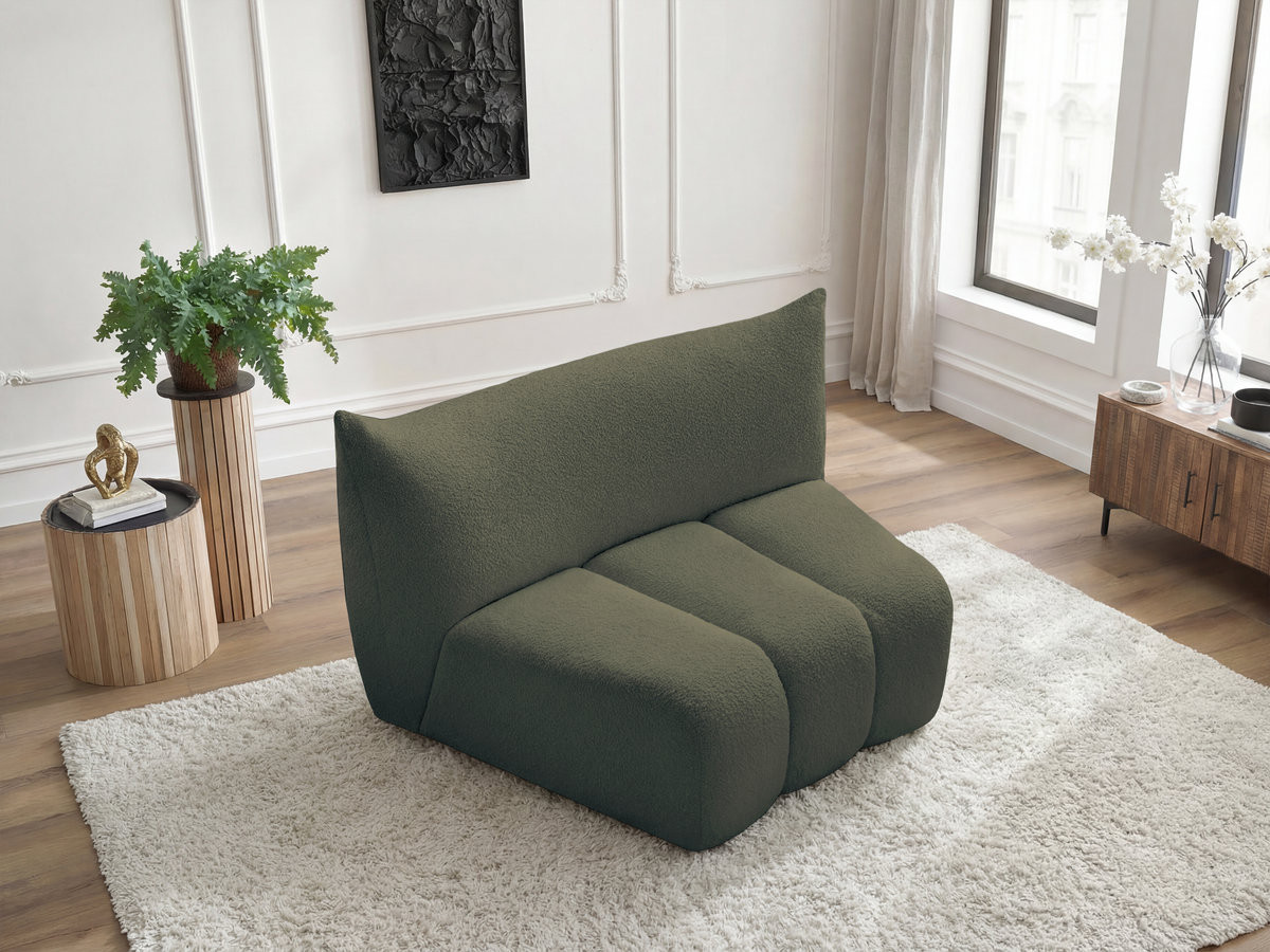 Chauffeuse 1 place incurvée pour canapé modulable AZRA tissu bouclette