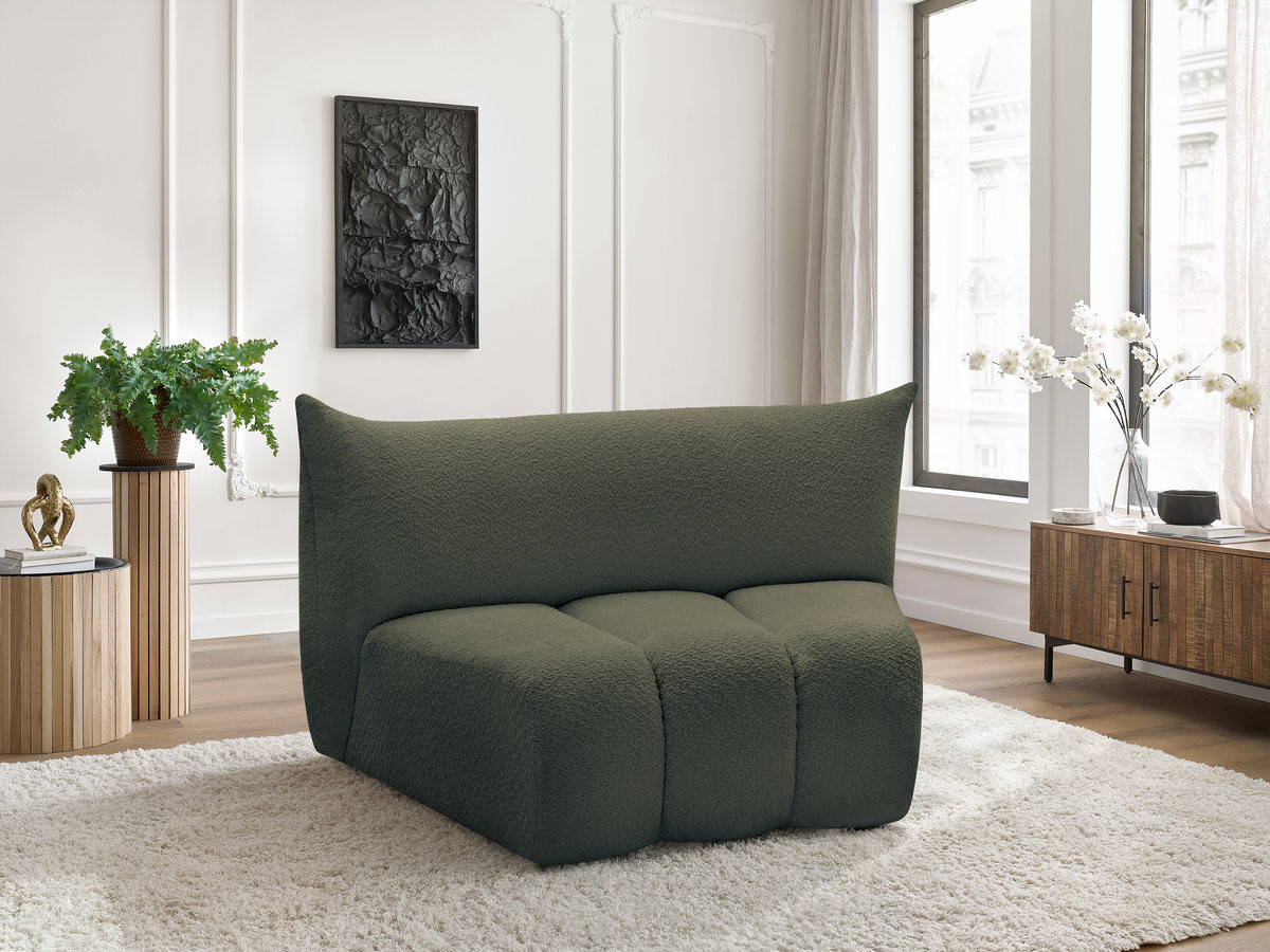 Chauffeuse 1 place incurvée pour canapé modulable AZRA bouclette vert