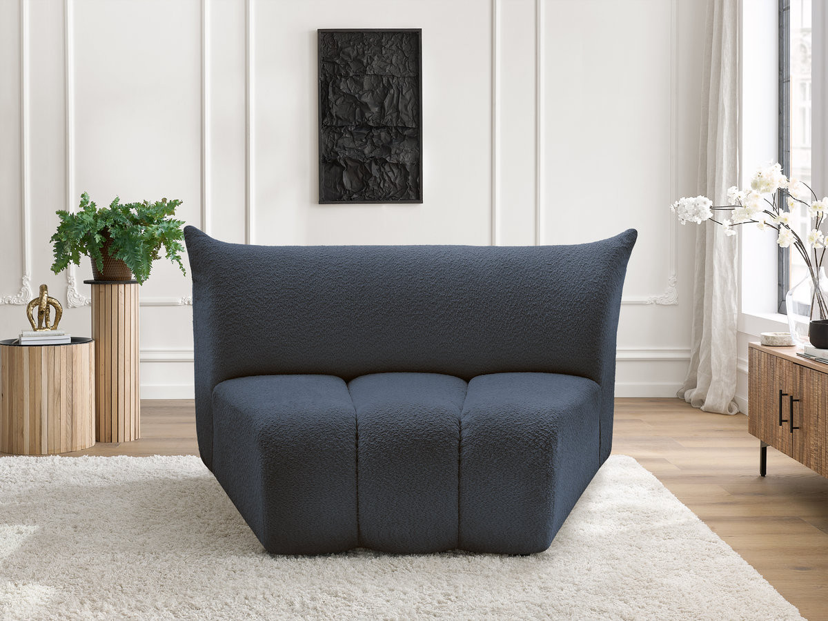 Chauffeuse 1 place incurvée pour canapé modulable AZRA bouclette bleu foncé — vue 4