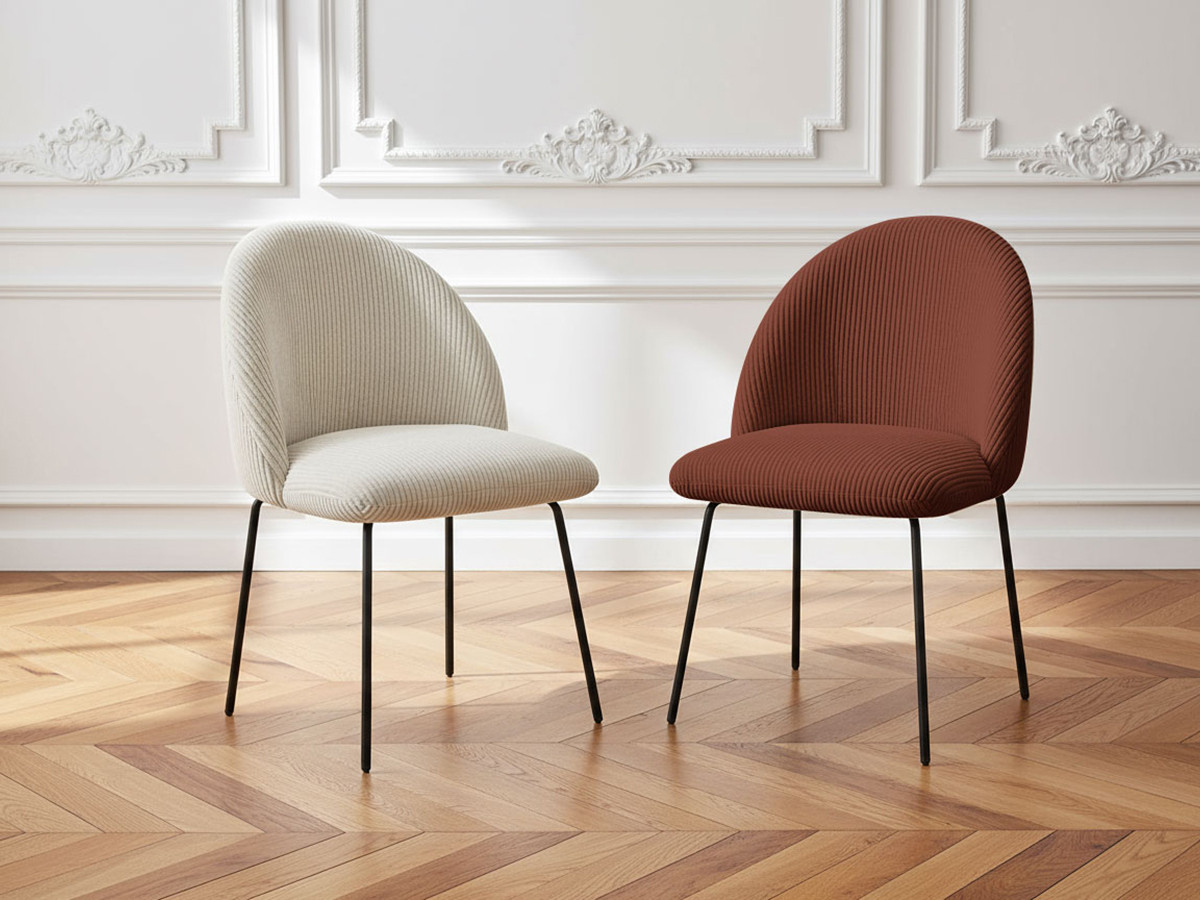 Lot de chaises LALIE velours côtelé et pieds métal noir beige et orange