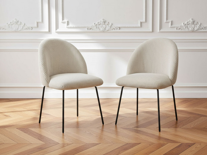 Chaise LALIE tissu velours côtelé et pieds métal noir