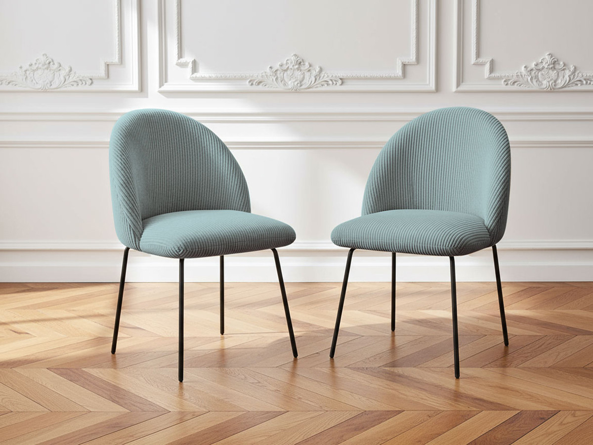 Lot de chaises LALIE velours côtelé et pieds métal noir bleu clair