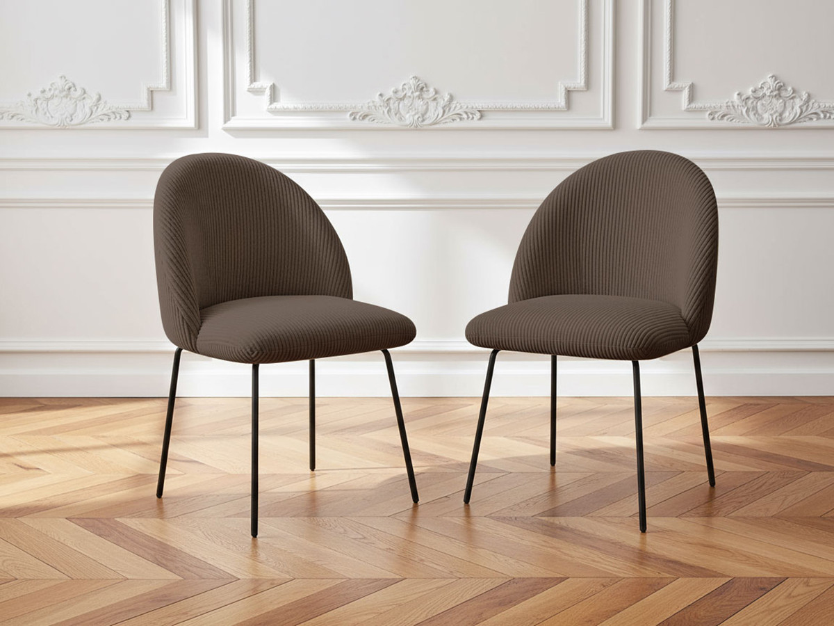 Lot de chaises LALIE tissu velours côtelé et pieds métal noir