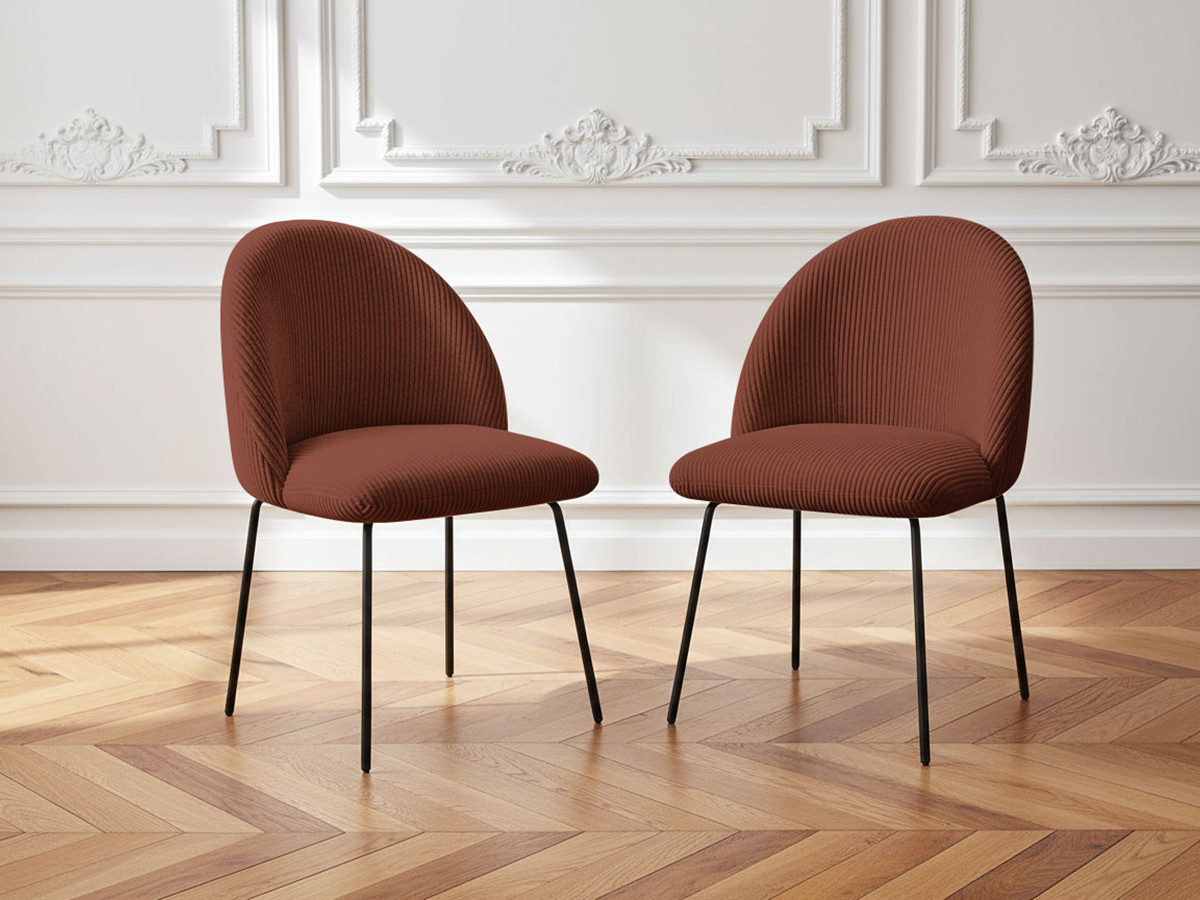 Lot de chaises LALIE velours côtelé et pieds métal noir orange