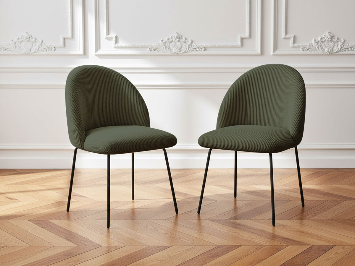 Lot de chaises LALIE velours côtelé et pieds métal noir vert