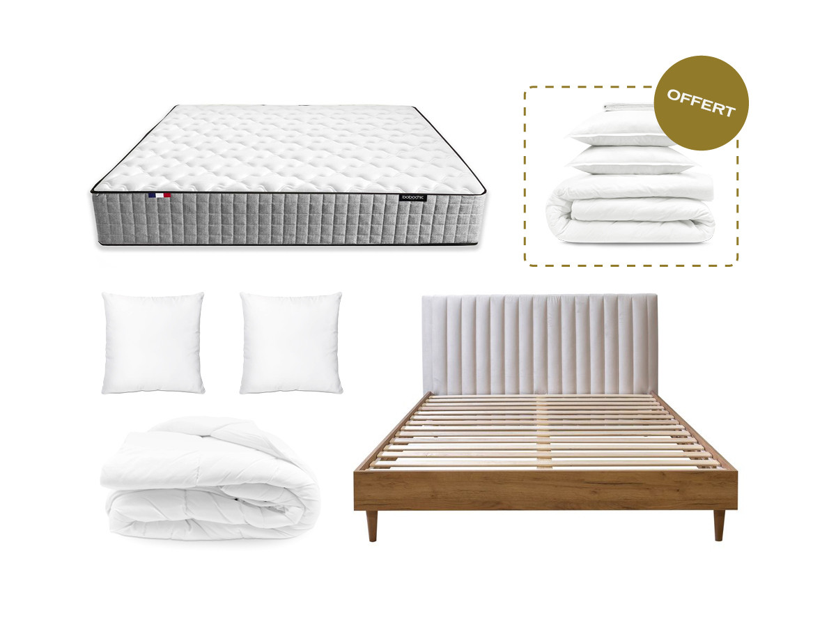 Lit OCEANE en 160 x 200 cm, matelas APOLLINE, couette tempérée en 240 x 260 cm et deux oreillers RE-DREAM en — vue 3