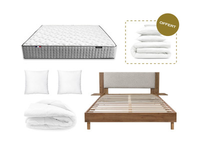 Lit LIOR en 160 x 200 cm, matelas APOLLINE, couette tempérée en 240 x 260 cm et deux oreillers RE-DREAM en 60 x 60 cm
