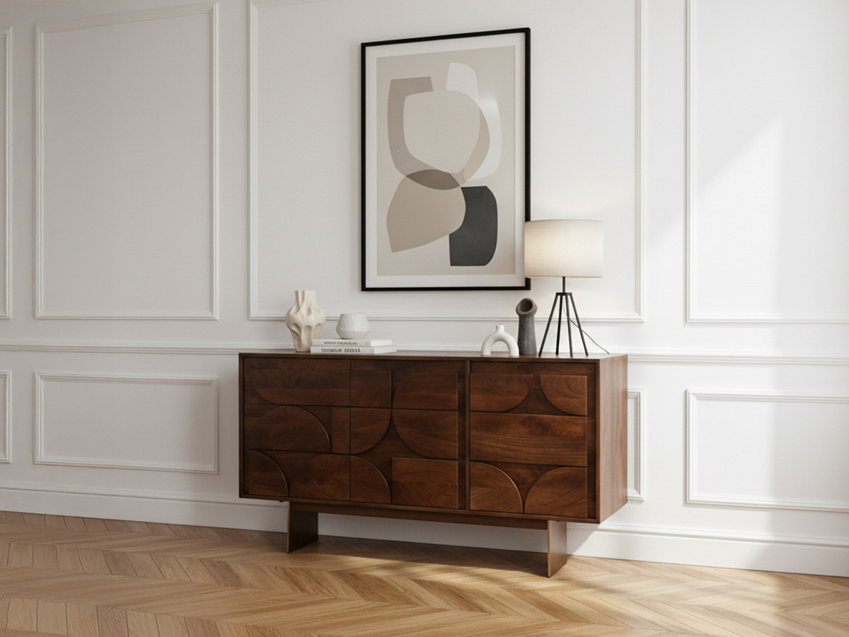 Buffet 3 portes 145 cm BERENICE bois massif de manguier — vue 5