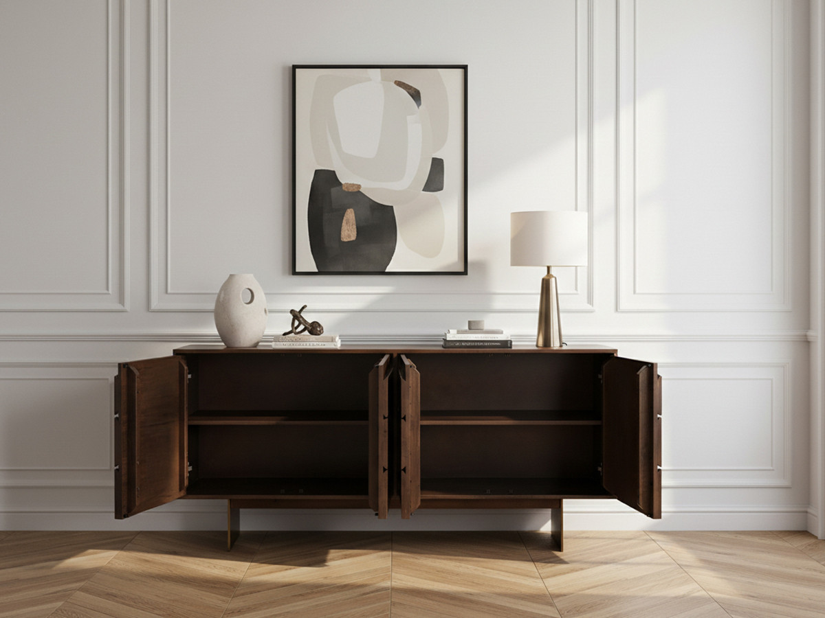 Buffet 4 portes 165 cm BERENICE bois massif de manguier — vue 4