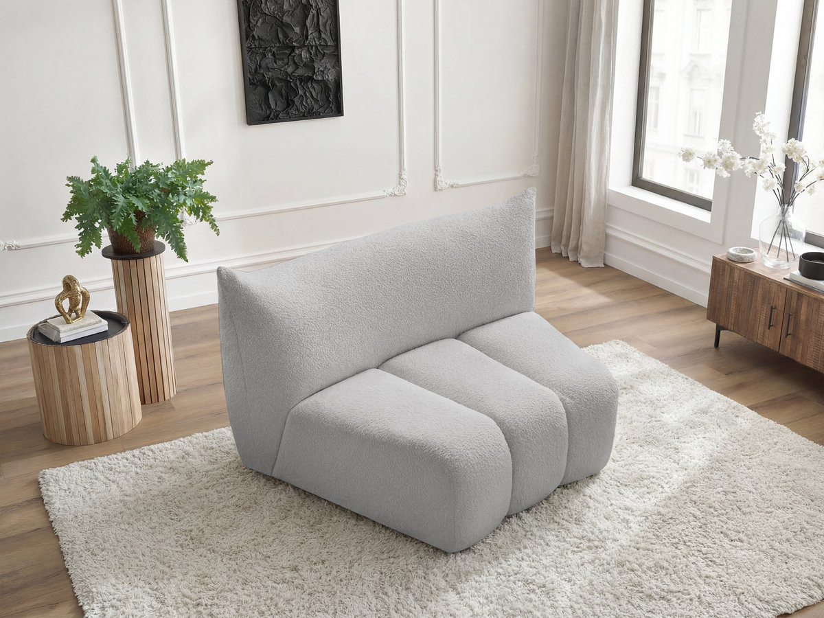 Chauffeuse 1 place incurvée pour canapé modulable AZRA bouclette gris clair — vue 6