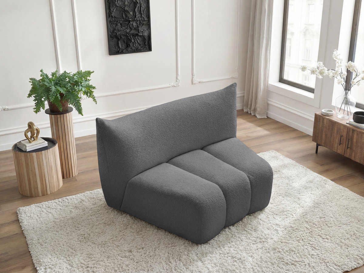 Chauffeuse 1 place incurvée pour canapé modulable AZRA bouclette gris foncé — vue 6