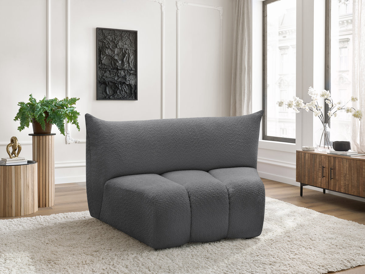 Chauffeuse 1 place incurvée pour canapé modulable AZRA bouclette gris foncé