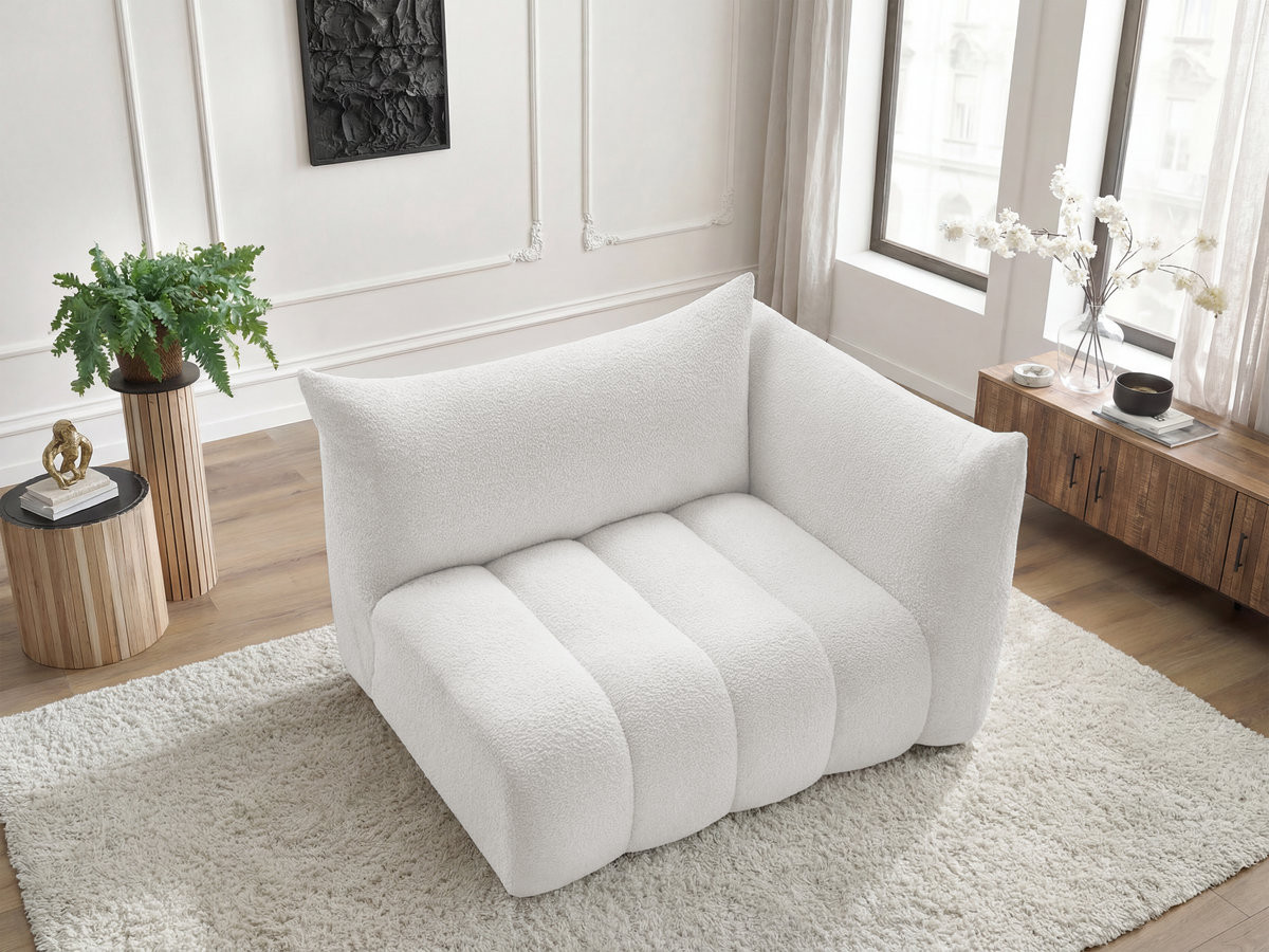 Chauffeuse 2 place avec accoudoir pour canapé modulable AZRA bouclette blanc — vue 6