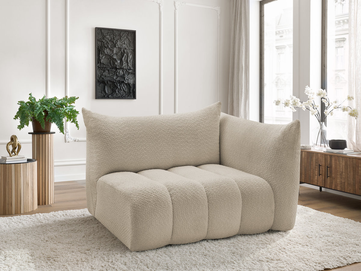 Chauffeuse 2 place avec accoudoir pour canapé modulable AZRA tissu bouclette Chauffeuse 2 place avec accoudoir pour canapé modulable AZRA tissu bouclette