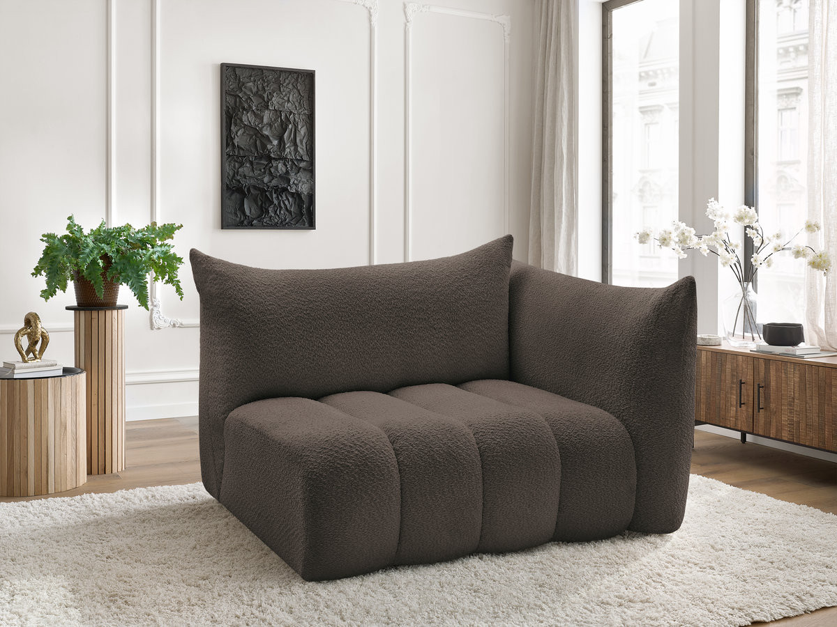 Chauffeuse 2 place avec accoudoir pour canapé modulable AZRA bouclette marron