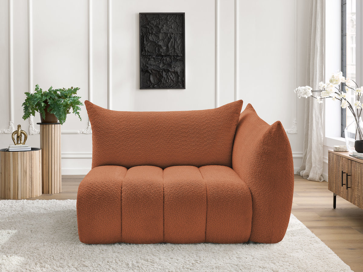 Chauffeuse 2 place avec accoudoir pour canapé modulable AZRA bouclette orange — vue 4