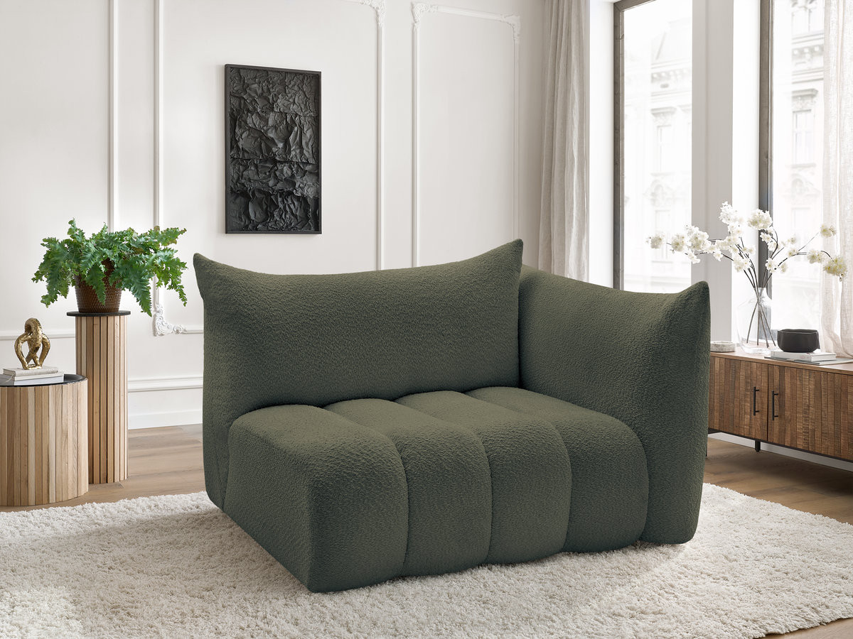 Chauffeuse 2 place avec accoudoir pour canapé modulable AZRA bouclette vert