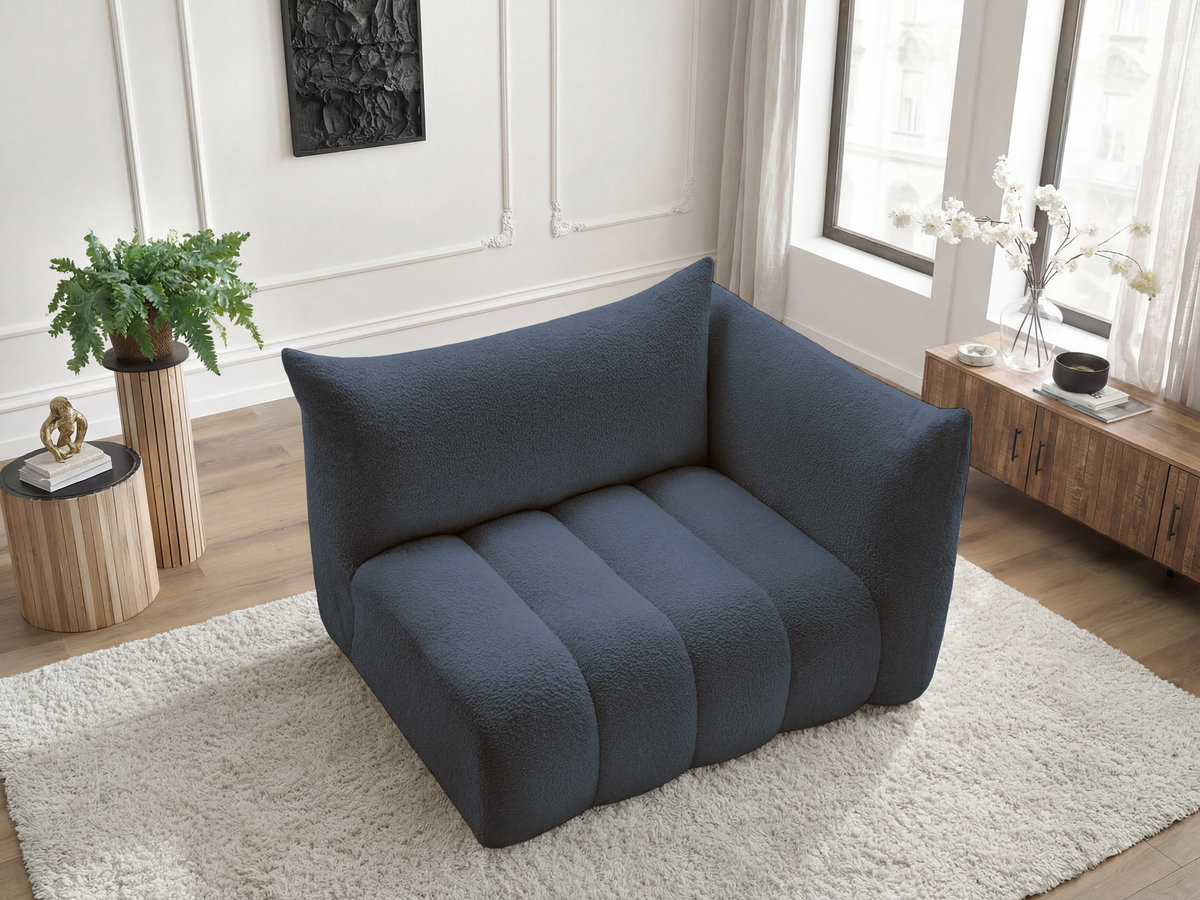 Chauffeuse 2 place avec accoudoir pour canapé modulable AZRA bouclette bleu foncé — vue 6