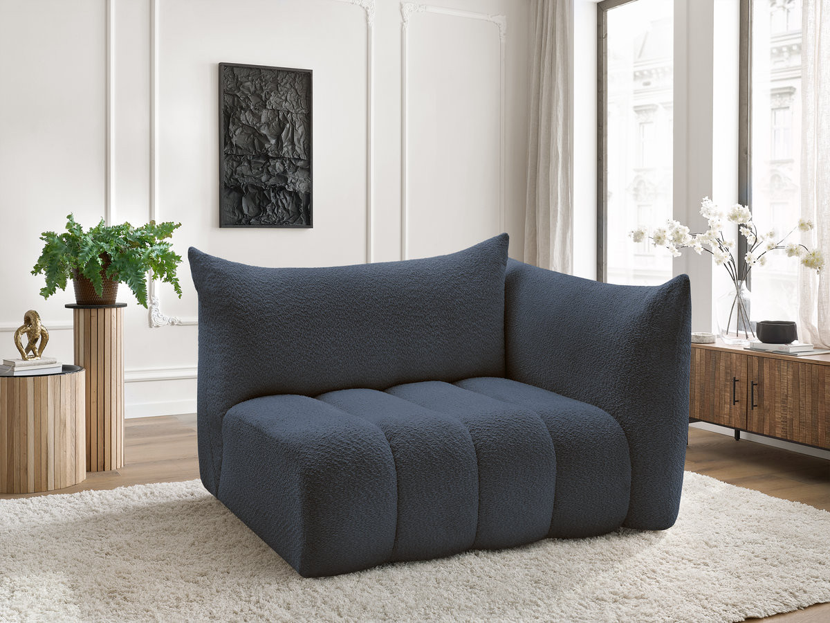 Chauffeuse 2 place avec accoudoir pour canapé modulable AZRA bouclette bleu foncé