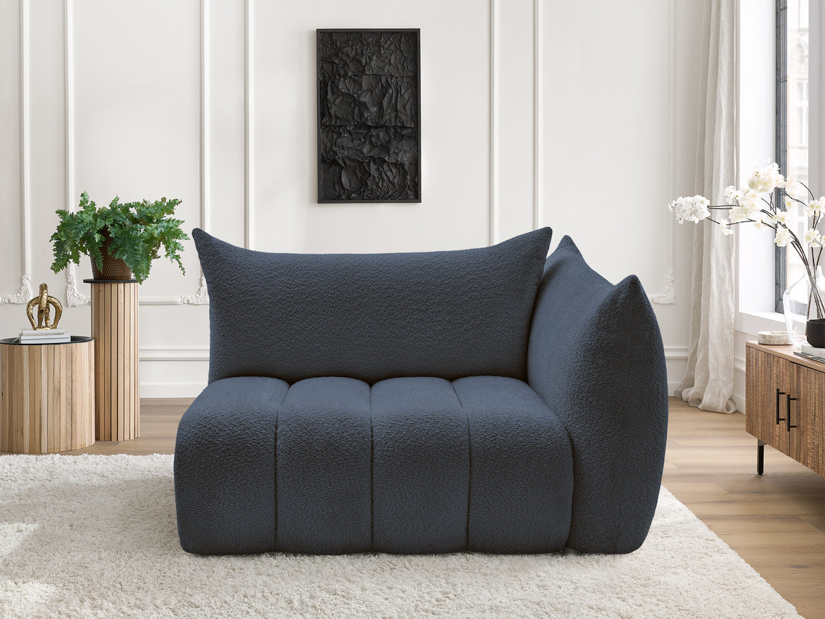 Chauffeuse 2 place avec accoudoir pour canapé modulable AZRA bouclette bleu foncé — vue 4