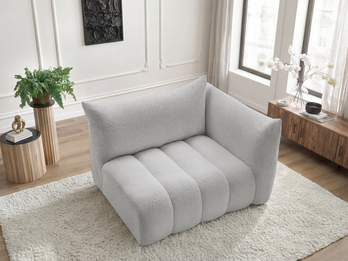 Chauffeuse 2 place avec accoudoir pour canapé modulable AZRA bouclette gris clair — vue 6