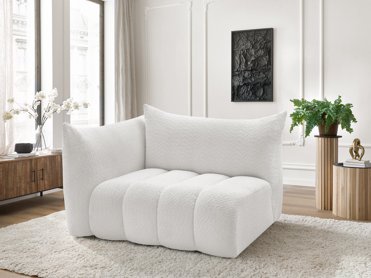 Chauffeuse 2 places avec accoudoir pour canapé modulable AZRA tissu bouclette blanc  angle gauche BOBOCHIC 2 places