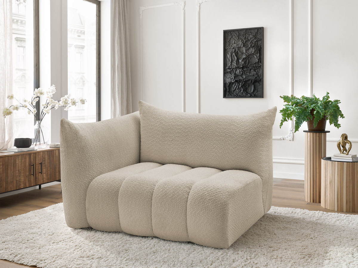 Chauffeuse 2 places avec accoudoir pour canapé modulable AZRA tissu bouclette beige  angle gauche BOBOCHIC 2 places