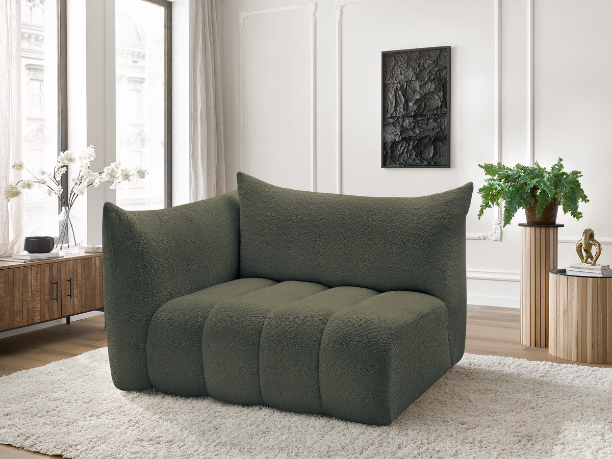 Chauffeuse 2 places avec accoudoir pour canapé modulable AZRA tissu bouclette vert  angle gauche BOBOCHIC 2 places