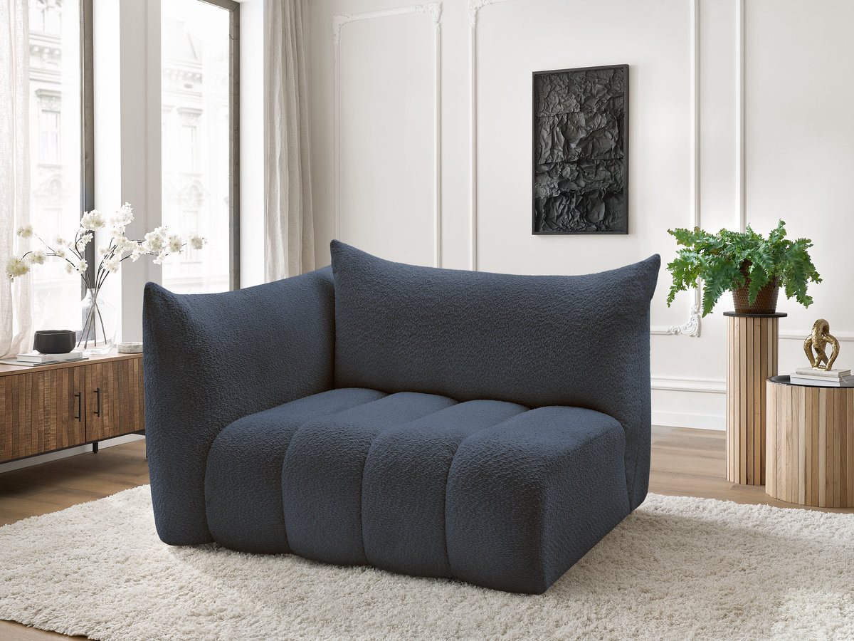 Chauffeuse 2 places avec accoudoir pour canapé modulable AZRA tissu bouclette bleu foncé  angle gauche BOBOCHIC 2 places