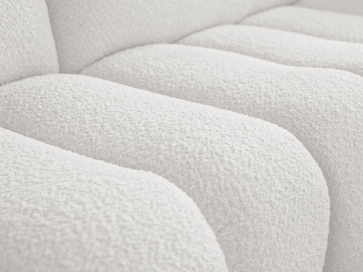 Canapé d'angle fixe modulable AZRA tissu bouclette avec pouf