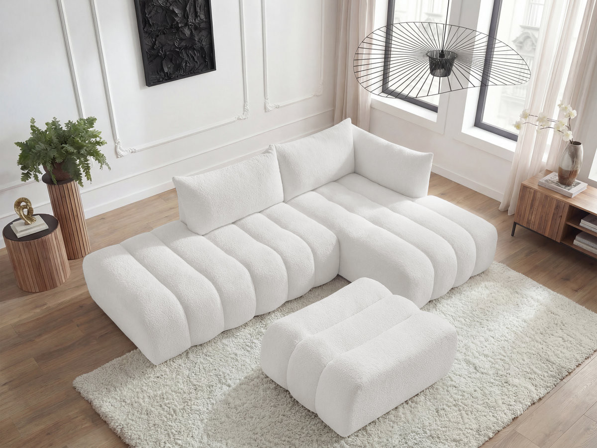 Canapé d'angle modulable AZRA bouclette avec pouf blanc — vue 6